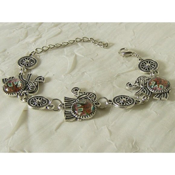 Elephant Bracelet Trunk Up Silver Tone Fashion Jewelry 7 3/4" - Picture 1 of 6